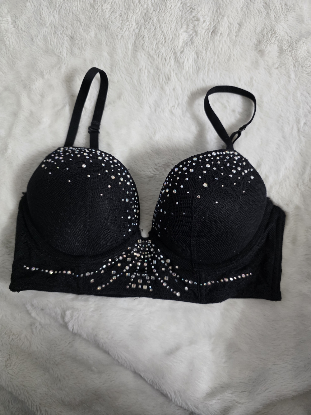 La SENZA Black Rhinestone Longline Push-Up Bra